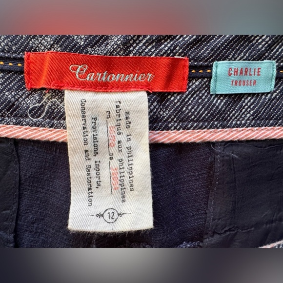 ANTHROPOLOGIE Cartonnier Charlie Trouser Women’s Side Zip Blue W/Gray Pattern 12 - Picture 3 of 9